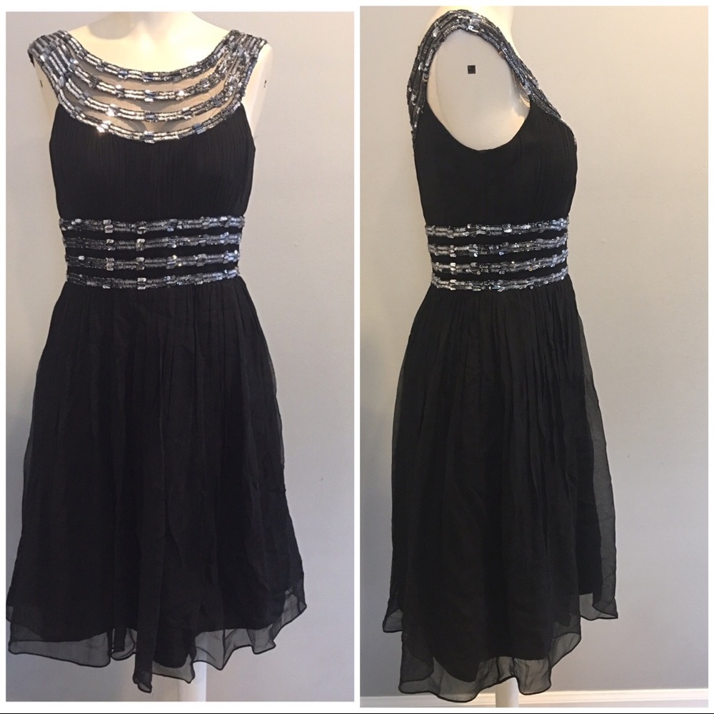 ADRIANNA PAPELL BLACK SEQUIN DRESS-4 PRELOVED - Picture 4 of 17